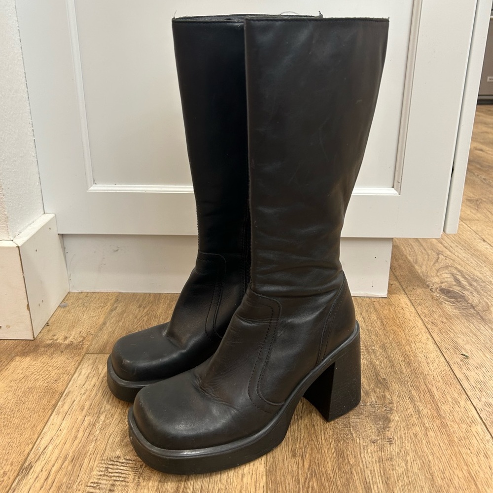 Steve Madden Black Platform Block Heel Knee Boots